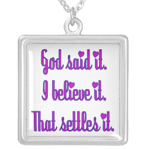 Purple with Hearts God Said It Silver Plated Necklace