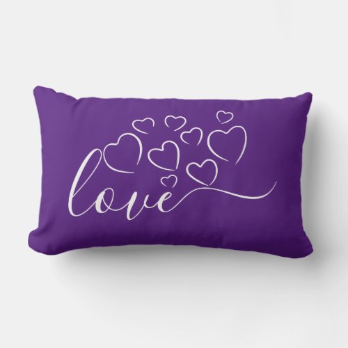 Purple with Love Hearts Lumbar Pillow