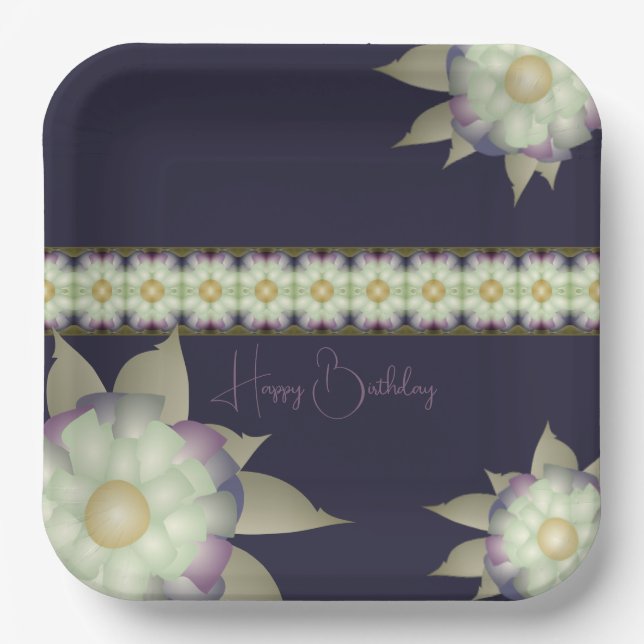 Purple With Mauve And Teal Paper Plates (Front)