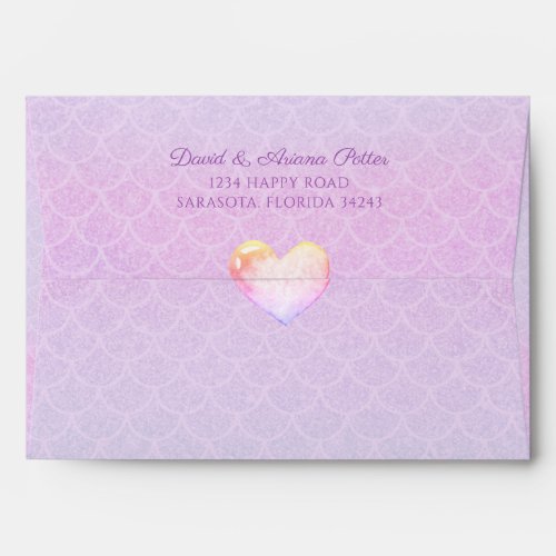 Purple with Mermaid Print Interior Baby Shower Envelope