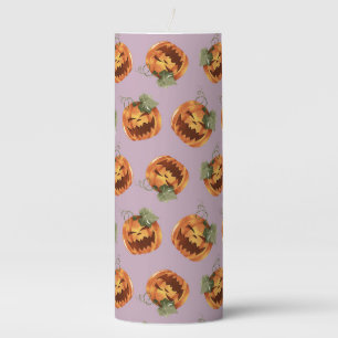 PURPLE WITH ORANGE HALLOWEEN PUMPKINS PILLAR CANDLE