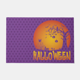 PURPLE WITH ORANGE SPOOKY NIGHT TREES PUMPKINS DOORMAT