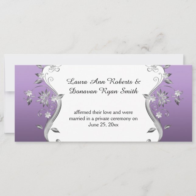 Purple with Ornate Silver Flowers Swirls Reception Invitation (Front)
