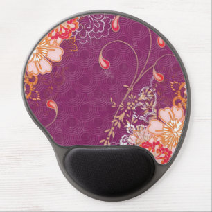Purple with Pink Red Flowers Gel Mousepads