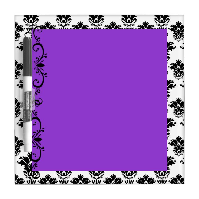 Purple with White and Black Damask Dry Erase Board (Front)