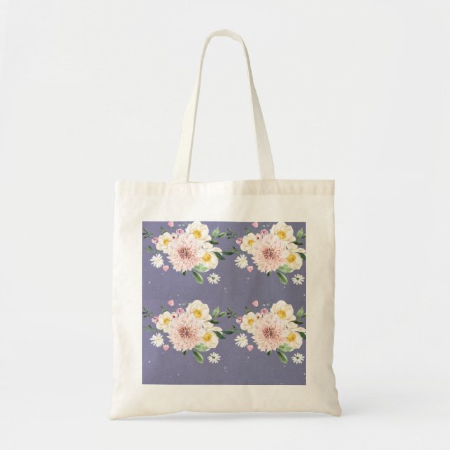 Purple with white flowers tote bag (Front)