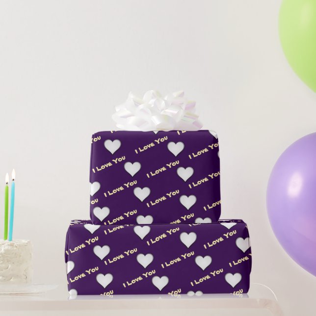 Purple with white heart wrapping paper (Party Gifts)