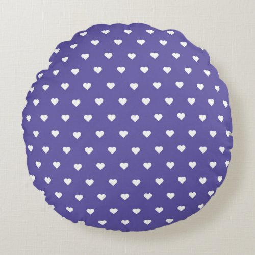 PURPLE WITH WHITE HEARTS AND PURPLE PLAID PATTERN ROUND PILLOW