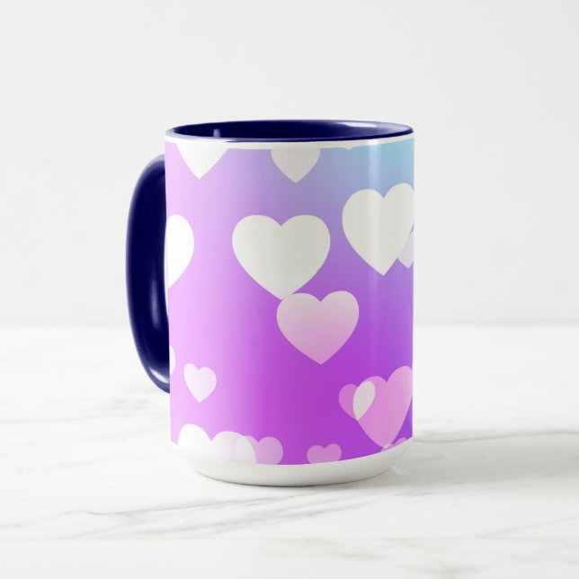 Purple with white hearts two toned coffee and tea  mug (Front Left)