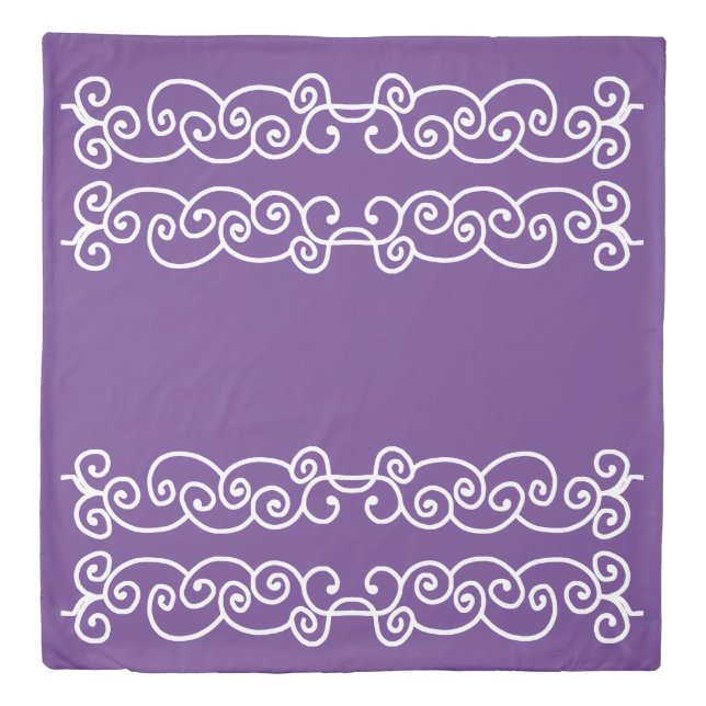 Purple with white scrolls duvet cover (Front)
