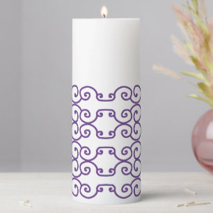 Purple with white scrolls pillar candle