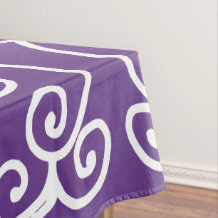 Purple with white scrolls tablecloth
