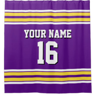 Purple with Yellow White Stripes Sports Jersey Shower Curtain