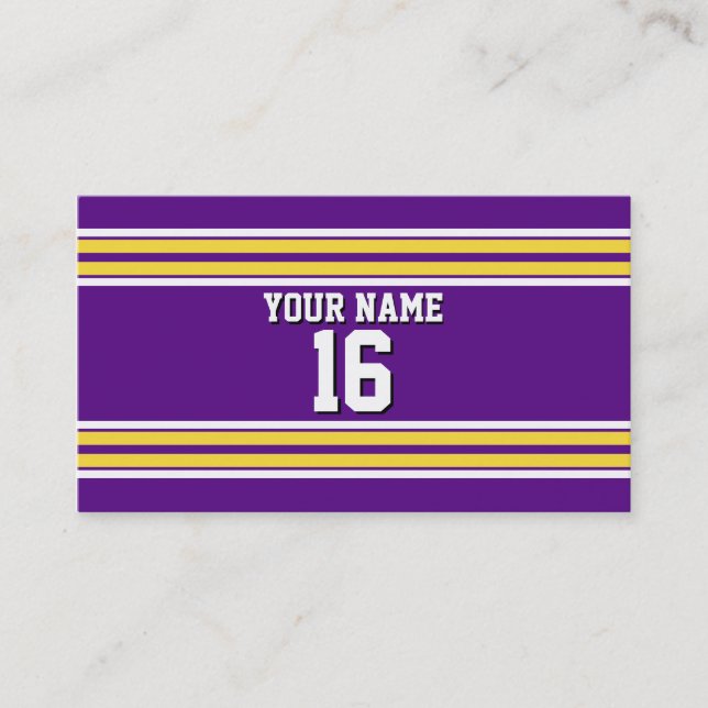 Purple with Yellow White Stripes Team Jersey Business Card (Front)