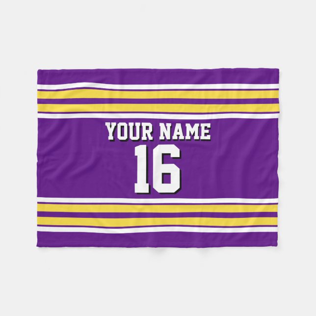 Purple with Yellow White Stripes Team Jersey Fleece Blanket (Front (Horizontal))