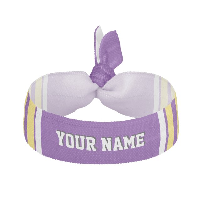 Purple with Yellow White Stripes Team Jersey Hair Tie (Front)