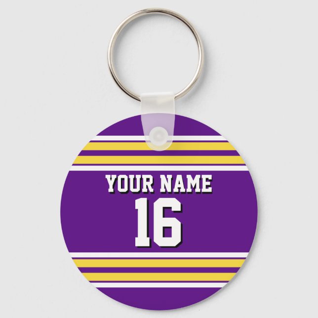 Purple with Yellow White Stripes Team Jersey Keychain (Front)
