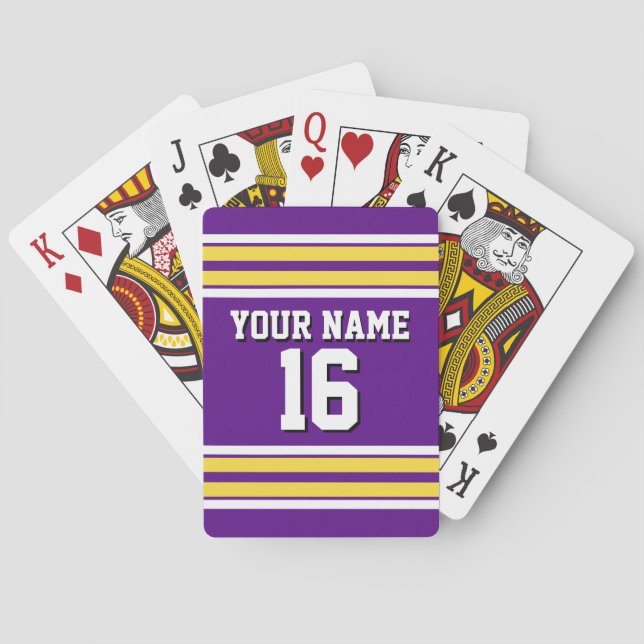 Purple with Yellow White Stripes Team Jersey Poker Cards (Back)
