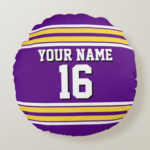 Purple with Yellow White Stripes Team Jersey Round Pillow