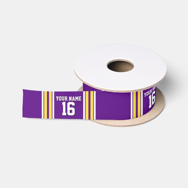 Purple with Yellow White Stripes Team Jersey Satin Ribbon (Spool)
