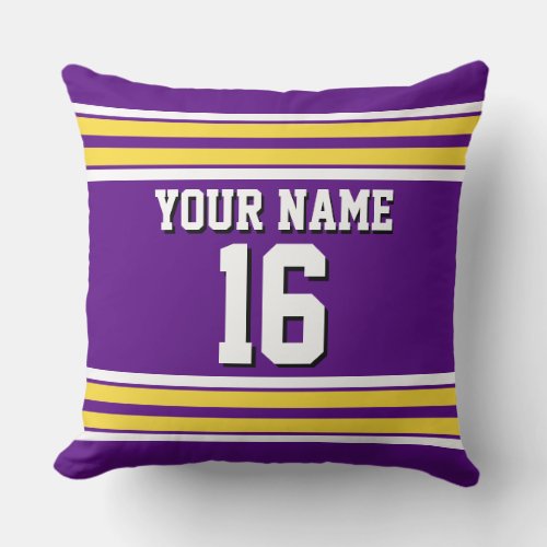 Purple with Yellow White Stripes Team Jersey Throw Pillow