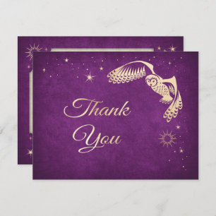 Purple Wizard Owl Stars Magic Wedding Thank You Card