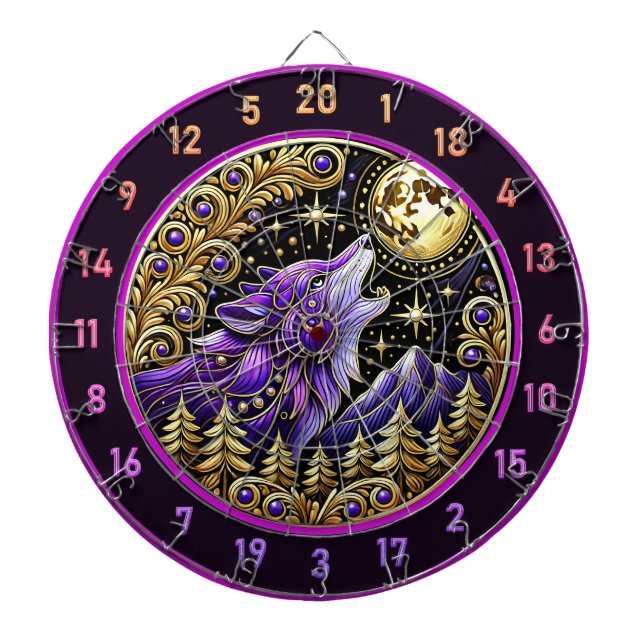 Purple Wolf Against Starry Night Skies Dart Board (Front)
