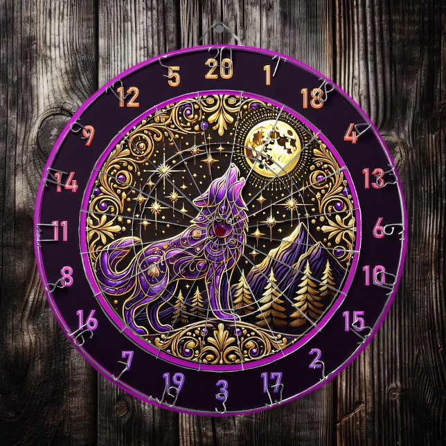 Purple Wolf Against Starry Night Skies Dart Board (Creator Uploaded)