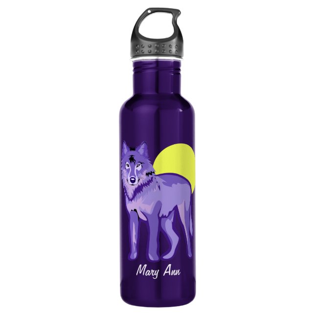 Purple Wolf Full Moon Water Bottle (Front)