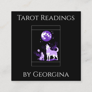 Purple Wolf & Moon Tarot Readings Mystical Witchy Square Business Card