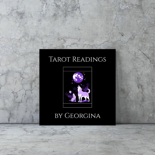 Purple Wolf & Moon Tarot Readings Mystical Witchy Square Business Card (Creator Uploaded)