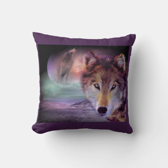 Purple Wolf Throw Pillow (Front)