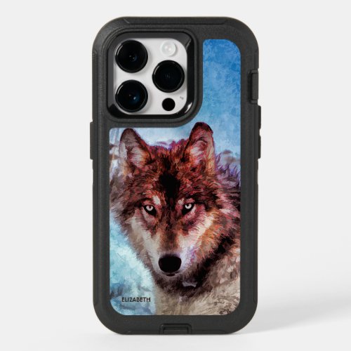 Purple Wolf With Yellow Eyes In Winter Painting OtterBox iPhone 14 Pro Case