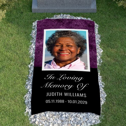 Purple Woman In Loving Memory Grave Cover Blanket Banner