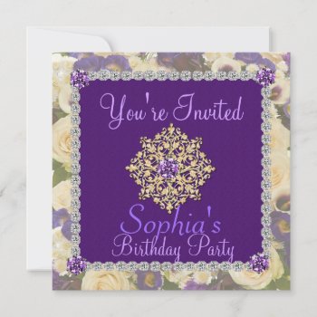 Purple Women's 60th Birthday Invitation Bling by PersonalCustom at Zazzle