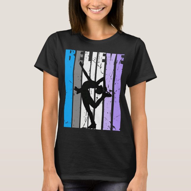 Purple Womens Believe Ice Skating Motivational Pre T-Shirt (Front)