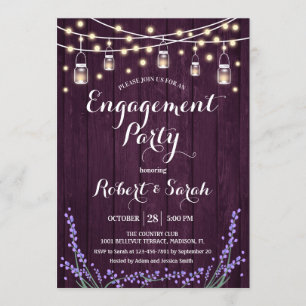 Purple Wood Lights Lavender Engagement Party Invitation