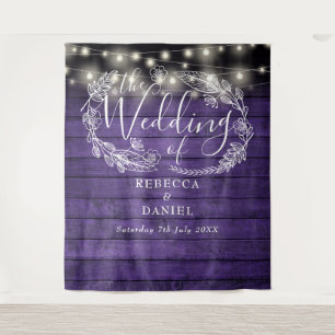 Purple Wood String Lights Floral Wedding Backdrop