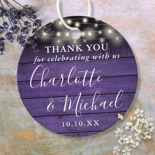 Purple Wood String Lights Wedding Favor Thank You Favor Tags