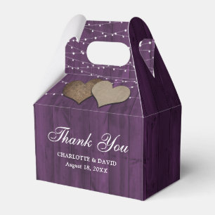 Purple Wood String Lights Wedding Thank You Favor Boxes