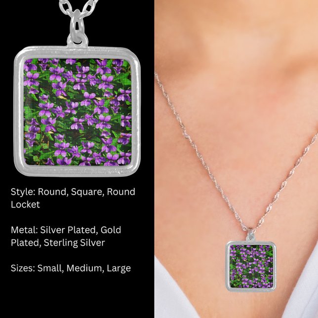 Purple Wood Violet Mosaic Wisconsin State Flower Silver Plated Necklace (Purple Wood Violet Mosaic Wisconsin State Flower Silver Plated Necklace)