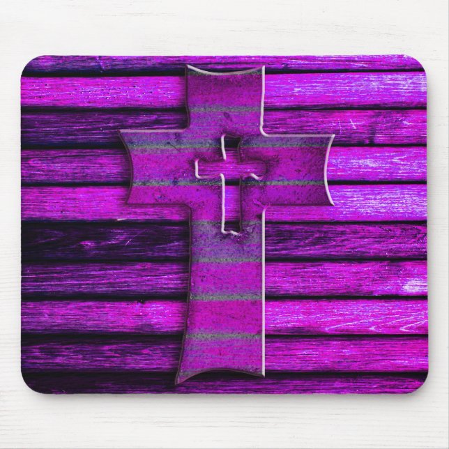 Purple Wooden Cross Mouse Pad (Front)