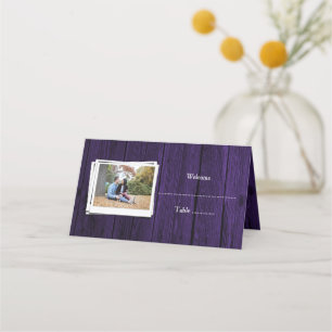 Purple Wooden Photo Reception Place Card