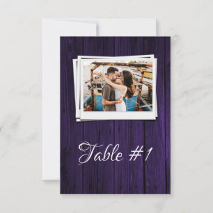 Purple Wooden Photo Reception Table Card