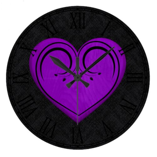 Purple Wooden Rustic Grunge Heart Clock
