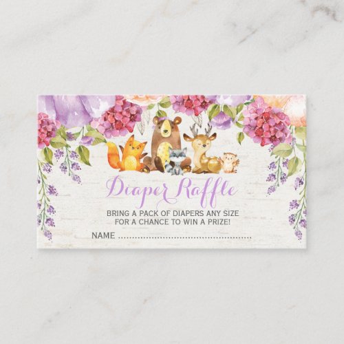 Purple Woodland Floral Baby Diaper Raffle Enclosure Card