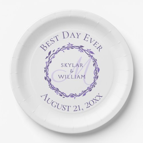 Purple Woodsy Wedding Best Day Ever Decorative Paper Plates