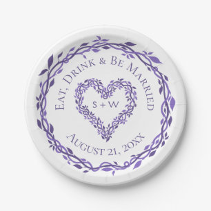 Purple Woodsy Wedding Heart Wreath Decorative Paper Plates
