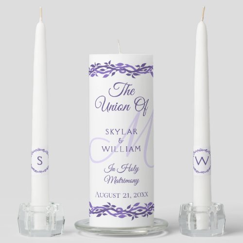 Purple Woodsy Wedding Monogram Ceremony Keepsake Unity Candle Set