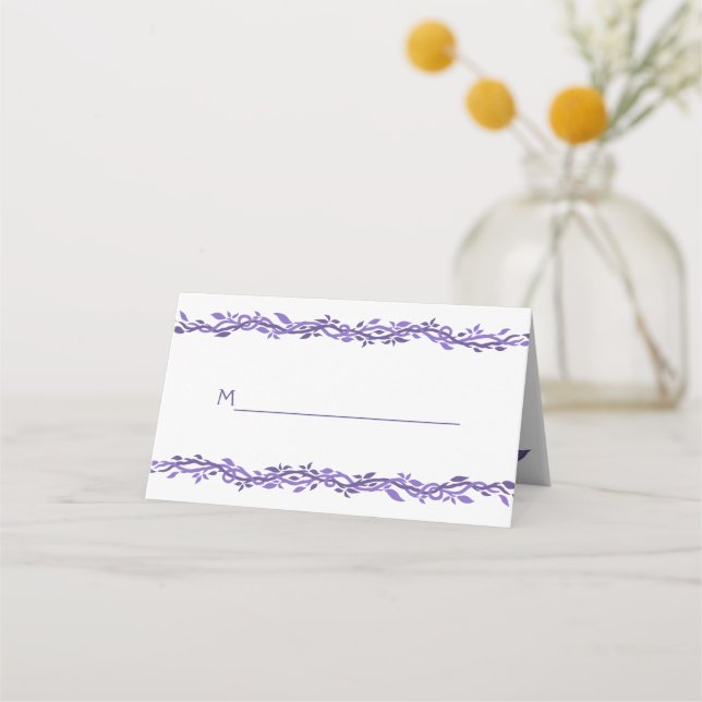 Purple Woodsy Wedding Monogram Elegant Garland Place Card (Front)